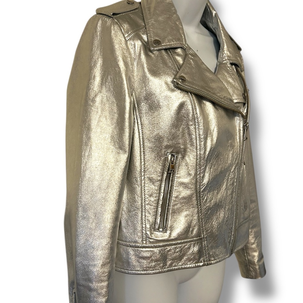 Lamarque Metallic Silver Leather Jacket - Picture 4 of 13